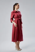 Bordo Regular Fit Kuşak Kemerli Gömlek Elbise - 7