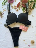 LOVE SECRET Dolgulu, Dantelli ve Taşlı Sütyen ve Tanga Şık ve Rahat Kadın İç Çamaşır Takımı - 1