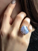 Doğal Taş Kalsedon Dev Boy Doğal Taşlı Ayarlanabilir Yüzük euy10k thumbnail 1