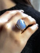 Doğal Taş Kalsedon Dev Boy Doğal Taşlı Ayarlanabilir Yüzük euy10k thumbnail 2