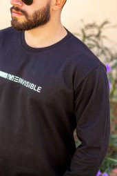 Erkek Siyah Invisible Yazılı Uzun Kollu Sweatshirt 21ESWTINVS - 3