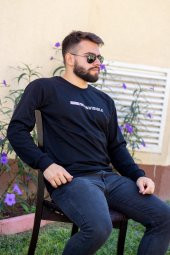 Erkek Siyah Invisible Yazılı Uzun Kollu Sweatshirt 21ESWTINVS - 6