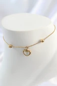 316L Çelik Gold Renk Sallantı Mineli Kalp Figür Topçuk Detay Kadın Halhal - TJ-HH1649 - 1