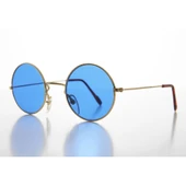 Yulak Cam John Lennon Tarzı Gold Çerçeveli Mavi Gözlük - 1