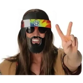 Siyah Saçlı Bandana Tasarımlı Hippi Parti Gözlüğü 26x18 Cm - 3