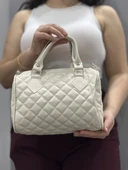 Kapaksız kapitone krem cilt çanta thumbnail 4