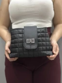 Kapaklı kapitone siyah cilt çanta thumbnail 3