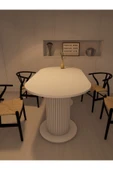 mokaparkavm Yemek Masası Oval Dekoratif Ahşap Ayaklı Beyaz Mutfak Masası - 3