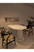 mokaparkavm Yemek Masası Oval Dekoratif Ahşap Ayaklı Beyaz Mutfak Masası - 5