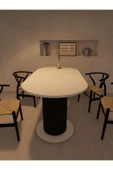 mokaparkavm Yemek Masası Oval Dekoratif Ahşap Ayaklı Beyaz Mutfak Masası - 6