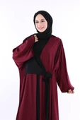 Önden Bağlama Detaylı Abaya 70005 Bordo thumbnail 4