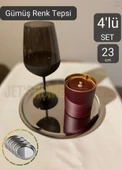 4’lü Set Lüx Sunum Tepsisi Paslanmaz Kahve Tepsisi Çelik Tepsi Yuvarlak Çeyizlik Tepsi 23 cm - 1