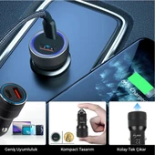USB Type C Araç Şarj Cihazı Siyah Renk- 2 Port, Hızlı Şarj 30W Çakmaklık Adaptörü - 4