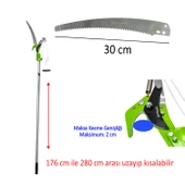 Ayarlanabilir 280 cm Teleskopik Alüminyum Saplı Yüksek Yerlerde Ağaç Dal Kesme Budama Makası Testere - 3