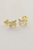 Gümüş altın yaldızlı zirkon taşlı kelebek küpe  SGTL12847GOLD thumbnail 4