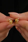 Gümüş altın yaldızlı zirkon taşlı yaprak küpe  SGTL12846GOLD - 1