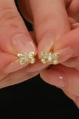 Gümüş altın yaldızlı zirkon taşlı kelebek küpe  SGTL12847GOLD thumbnail 1