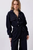 Düğme Detaylı Denim Tulum - 3