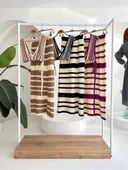 Çizgili Bikini Üst Ve Etek Triko Takım 10110 - 9