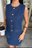 Kolsuz Yelekli Mini Etekli Denim Takım 10164 - 7