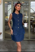 Kolsuz Yelekli Mini Etekli Denim Takım 10164 - 1