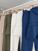 Straplez Büstiyerli Plazzo Pantolonlu Çizgili Takım 10151 - 11