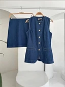 Kolsuz Yelekli Mini Etekli Denim Takım 10164 - 10