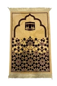 Buhara Tekstil Kabe ve Geometrik Desenli Altın Sarısı Kadife Seccade - 1