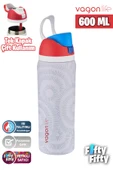 Vagonlife 600 ML Tek Kapak Çift Kullanım Pipetli/Pipetsiz Taşıma Kulplu Çelik Termos -FFVGN044ML600Desenli - 12
