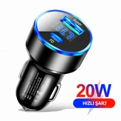 Siyah Araç İçi USB 3.0 Type C 20W Soketli Çakmaklık Güç Adaptörü Tüm Cihazlar 12V-24V - 2