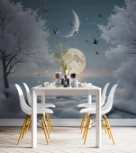 Kış Ay ve Gökyüzü Manzaralı Duvar Kağıdı Baskı thumbnail 5