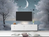 Kış Ay ve Gökyüzü Manzaralı Duvar Kağıdı Baskı thumbnail 3