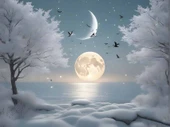 Kış Ay ve Gökyüzü Manzaralı Duvar Kağıdı Baskı thumbnail 7