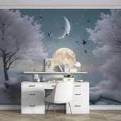 Kış Ay ve Gökyüzü Manzaralı Duvar Kağıdı Baskı thumbnail 4