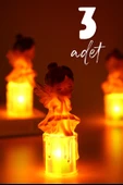 3LÜ Led Mum Kanatlı Melek Tip Dumansız Pilli Alevli Dekoratif Yapay Mum Işıldak Mor 1037-7 - 1