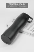 Komple Paslanmaz Çelik Matara Geniş Ağız Mat Renk Spor Matarası Suluğu 304 Çelik Suluk Siyah 1153 - 3