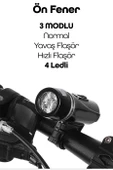 Ön-Arka Set Bisiklet Feneri Pilli 500 Lümen 3 MOD Flaşörlü Bisiklet Farı LED Işık Siyah 4414 thumbnail 5