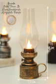 Led Mum Vintage Retro Gaz Lambası Tip Dumansız Pilli Alevli Dekoratif Yapay Mum Işıldak Bakır 1037-5 - 5