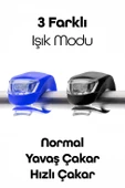 2li Bisiklet Gidon Işığı 3 Modlu Flaşörlü Çakarlı Su Geçirmez LED Fener Ön-Arka Mavi-Siyah 3781 - 4