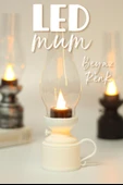 Led Mum Vintage Retro Gaz Lambası Tip Dumansız Pilli Alevli Dekoratif Yapay Mum Işıldak Beyaz 1037-5 - 2