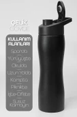 Komple Paslanmaz Çelik Matara Geniş Ağız Mat Renk Spor Matarası Suluğu 304 Çelik Suluk Siyah 1153 - 2