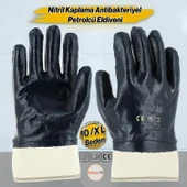 Nitril Kaplı Petrolcü İş Eldiveni 10 Numara XL Beden Kalın Koruma İnşaat Sanayi El Eldiven - 1