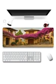 SonicTouch UltraGrand Leylak Çiçekli Taş Evler Dikişsiz Xxl Gaming Oyuncu Masaüstü Mor Klavye Mouse Pad 40x90Cm thumbnail 1