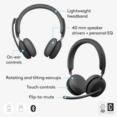 Logitech Zone 950 Hibrit ANC Bluetooth USB-C USB-A özellikli Premium Gürültü Önleyici Kulaklık - 5