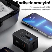 Evrensel Eu Us Au Uk Priz Fiş Çevirici Dönüştürücü Seyahat Adaptörü 2 Type-c 1 Usb Çıkışlı Adaptör thumbnail 3
