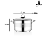 Saphire Paslanmaz Çelik 24 cm Çelik Kapaklı Derin Tencere thumbnail 5