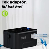 Evrensel Eu Us Au Uk Priz Fiş Çevirici Dönüştürücü Seyahat Adaptörü 2 Type-c 1 Usb Çıkışlı Adaptör thumbnail 4
