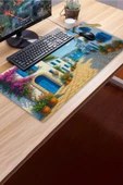SonicTouch UltraGrand Mavi Beyaz Bodrum Evleri Dikişsiz Xxl Gaming Oyuncu Masaüstü Klavye Mouse Pad 40x90Cm - 3