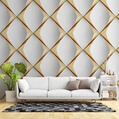 3D Beyaz Altın Panel Duvar Kağıdı Baskı thumbnail 1