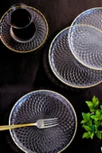 TABAK EVİ Altın Yaldız Cam Pasta Tabağı 16cm 6 lı 2492 thumbnail 7
